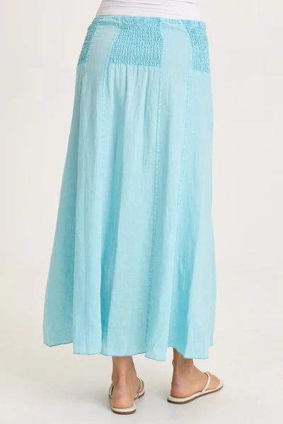 XCVI Blake Linen Smocked Skirt/Dress  in Mermaid Tail Pigment