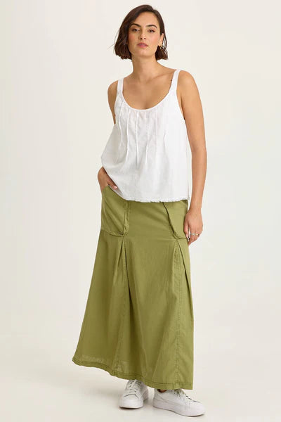 XCVI Wearables Emerie Linen Inverted Box Pleat Skirt  in Garnish Pigment