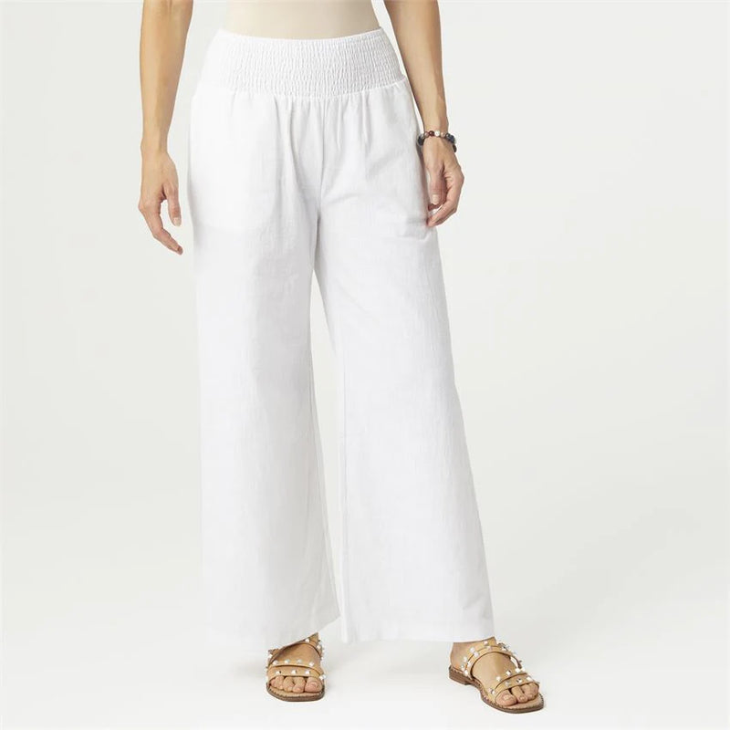 FINAL SALE Coco + Carmen Acacia Smocked Wide Leg Pant - White