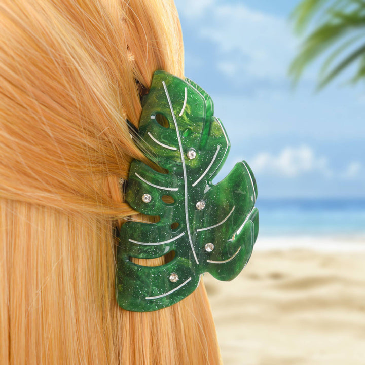 Monstera Deliciosa Leaf Hair Clip with Rhinestones