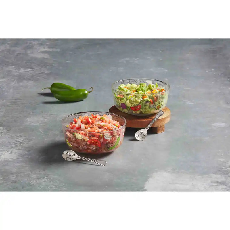 Mud Pie Fiesta Glass Dip Bowl Set with Recipe - Two Styles