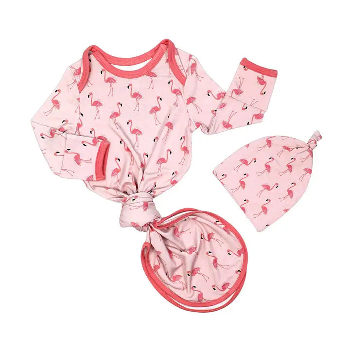 Emerson & Friends Fancy Flamingos Bamboo Gown and Hat Newborn Baby Gift Set