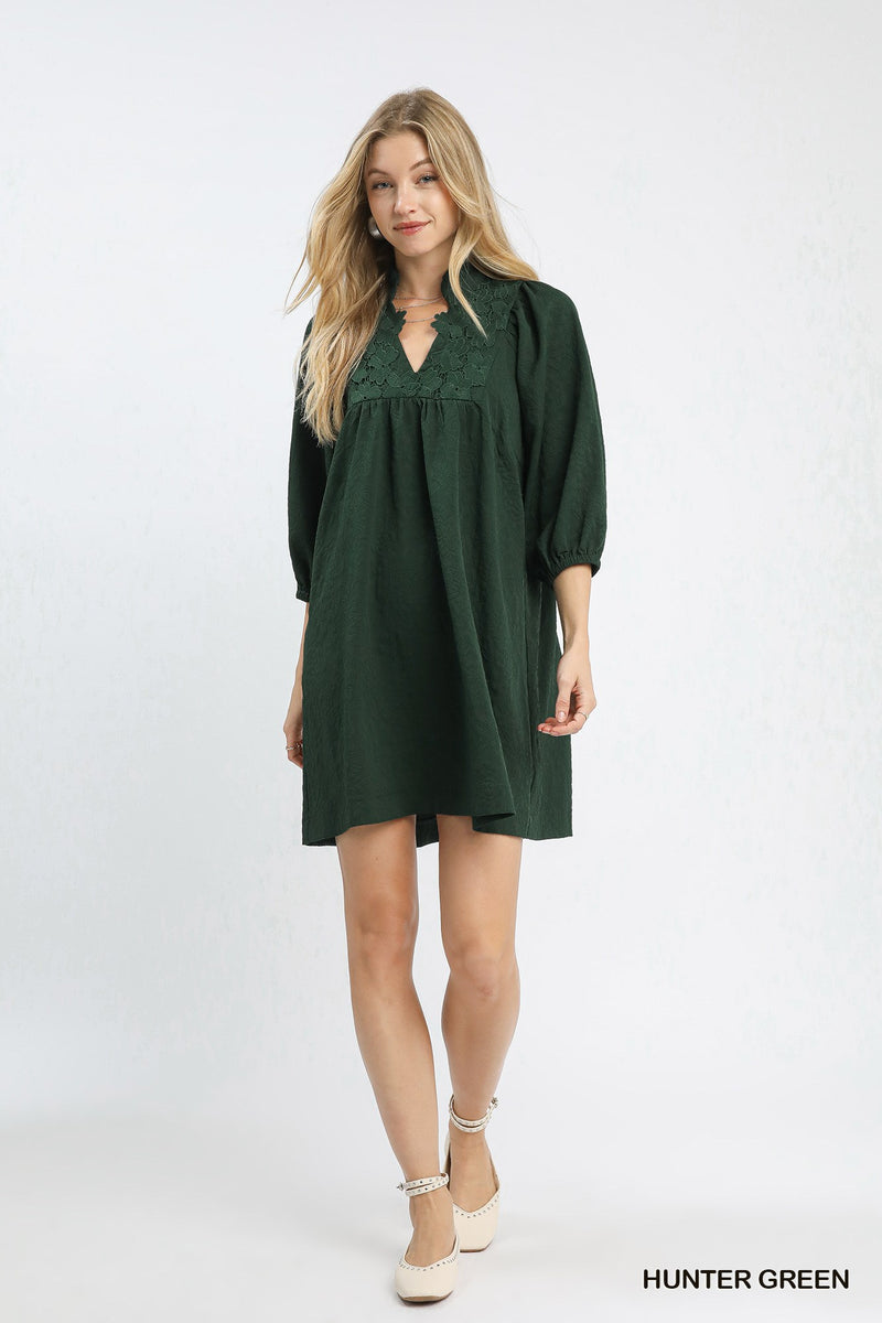 Textured Jacquard Floral Lace Detail Mini Dress