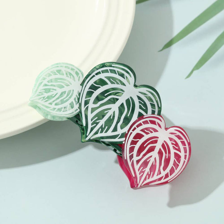 Vibrant Tropical Leaf-Shaped Botanical Hair Claw Clips