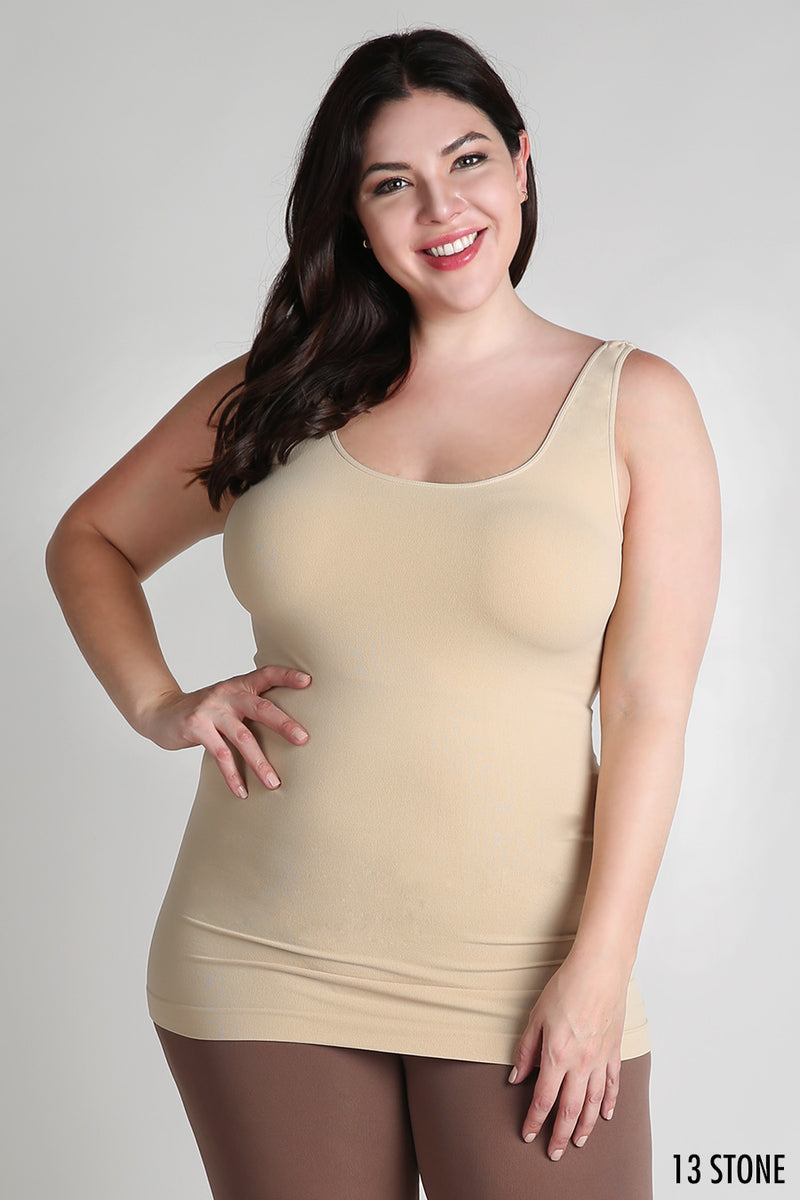 NIKIBIKI Women’s Plus Size Seamless Plain Jersey Long Tank Top - Stone