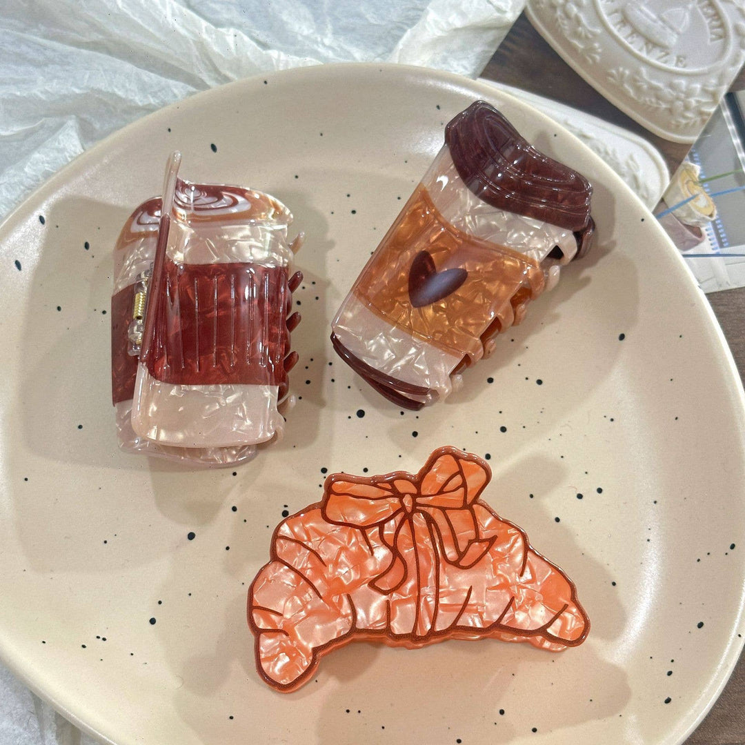 Simulation Coffee &amp; Croissant Hair Claw Clips