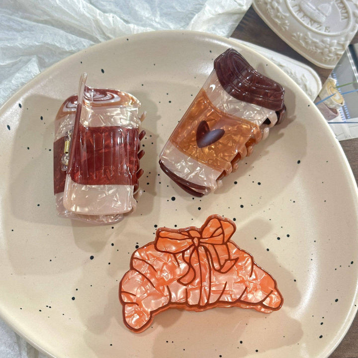 Simulation Coffee &amp; Croissant Hair Claw Clips