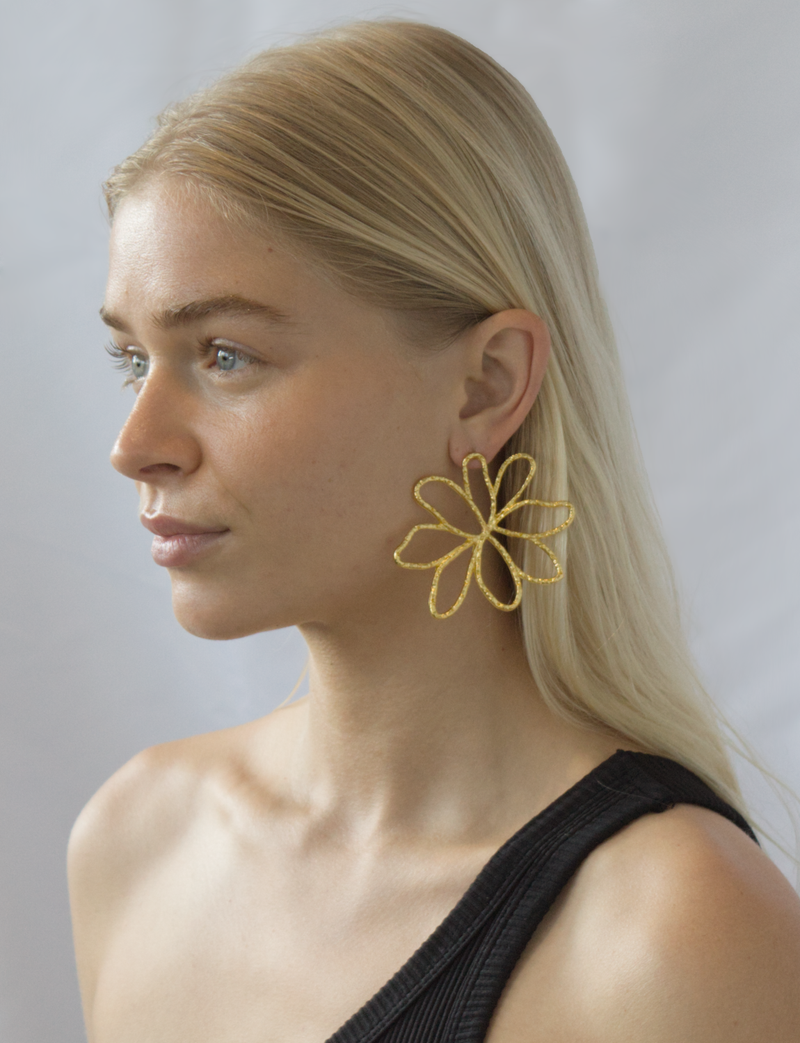 Salty Cali Flower Statement Earrings Gold