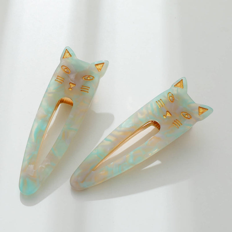 Elodie | Pointed Cat Face Barrette Hair Clip (Set of 2)