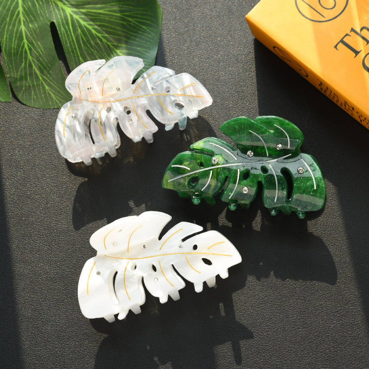Monstera Deliciosa Leaf Hair Clip with Rhinestones