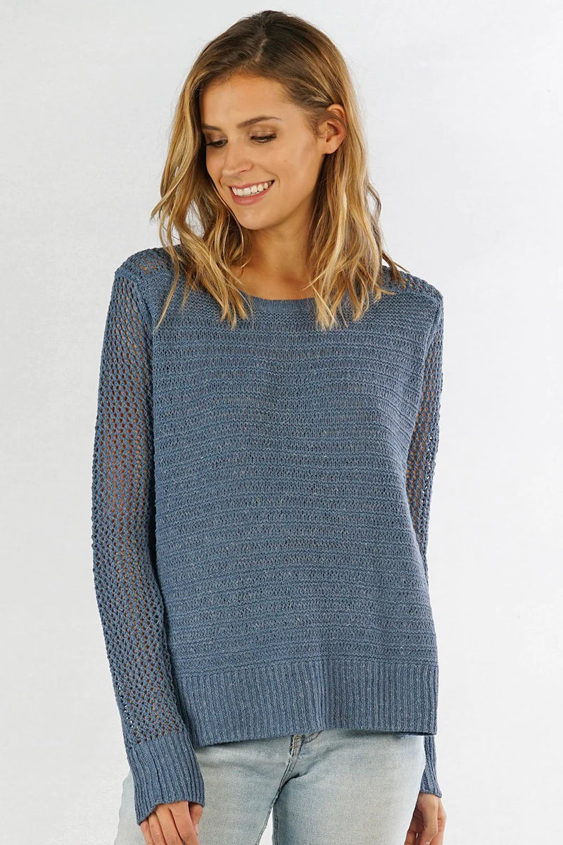 Blue Crochet Long Sleeve Sweater