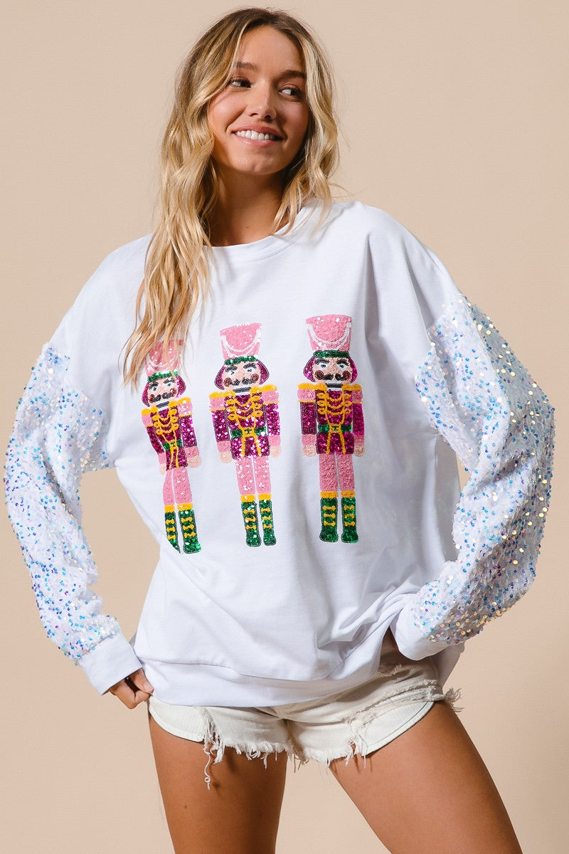 Sequin Nutcrackers Embroidery Velvet Pullover
