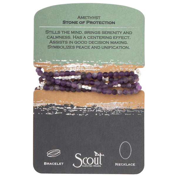 Scout - Stone Wrap Bracelet/Necklace Amethyst/Silver - Stone of Protection