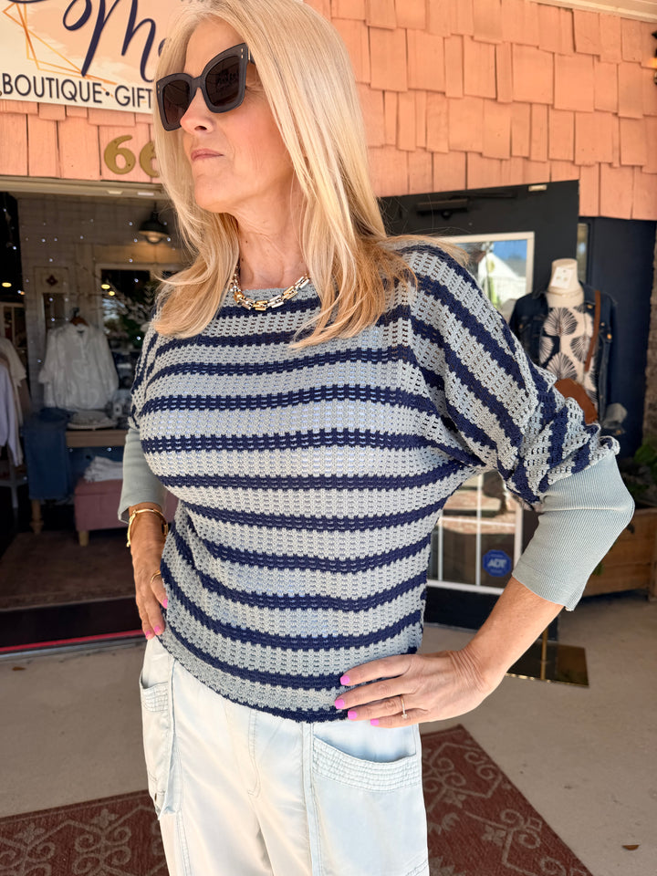 XCVI Gowen Stripe Knit Kimono Long Sleeves Top  in Carefree Pigment