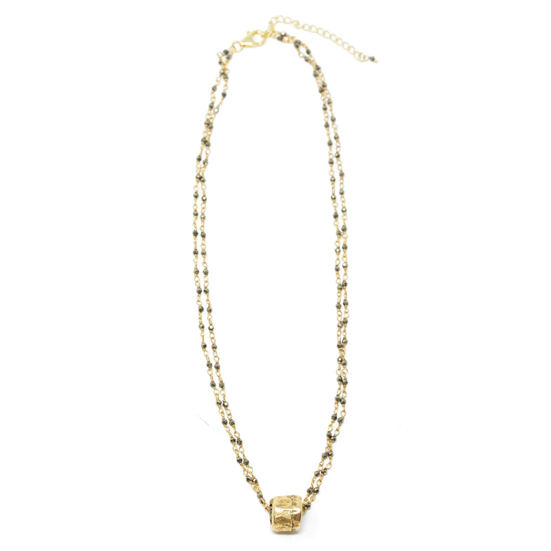 Erin Gray Small Gold Barrel on Double Pyrite Necklace