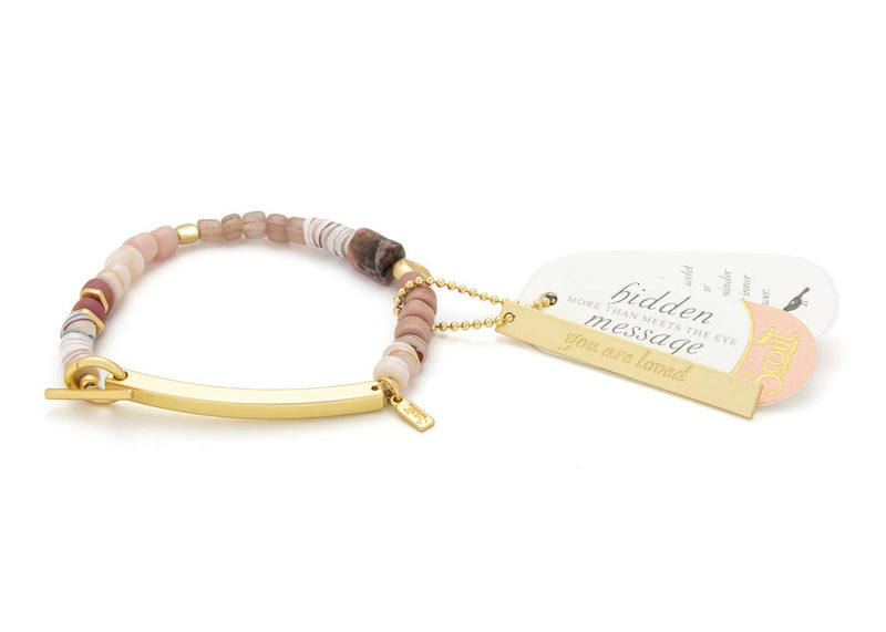 Hidden Message Bracelet - Loved/Rhodochrosite/Gold