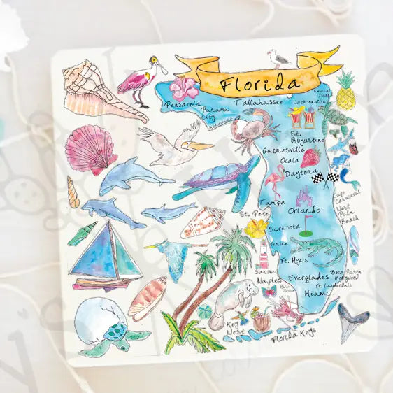Florida State Map Absorbent Stone Coaster
