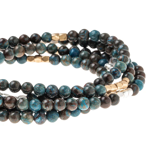 Stone Wrap Bracelet/Necklace Blue Sky Jasper/Silver & Gold - Stone of Empowerment