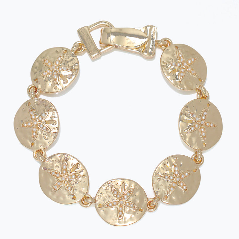 Bracelet-Gold Sand Dollar w Pearls