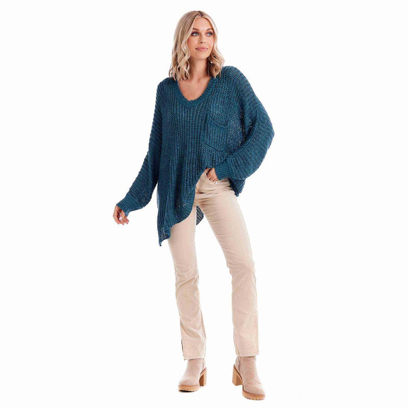 Mud Pie Oscar V-Neck Sweater Teal