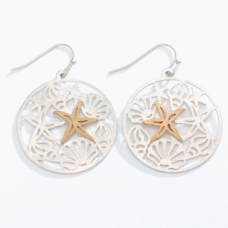 Earrings-TwoTone Star+Shell Cutout