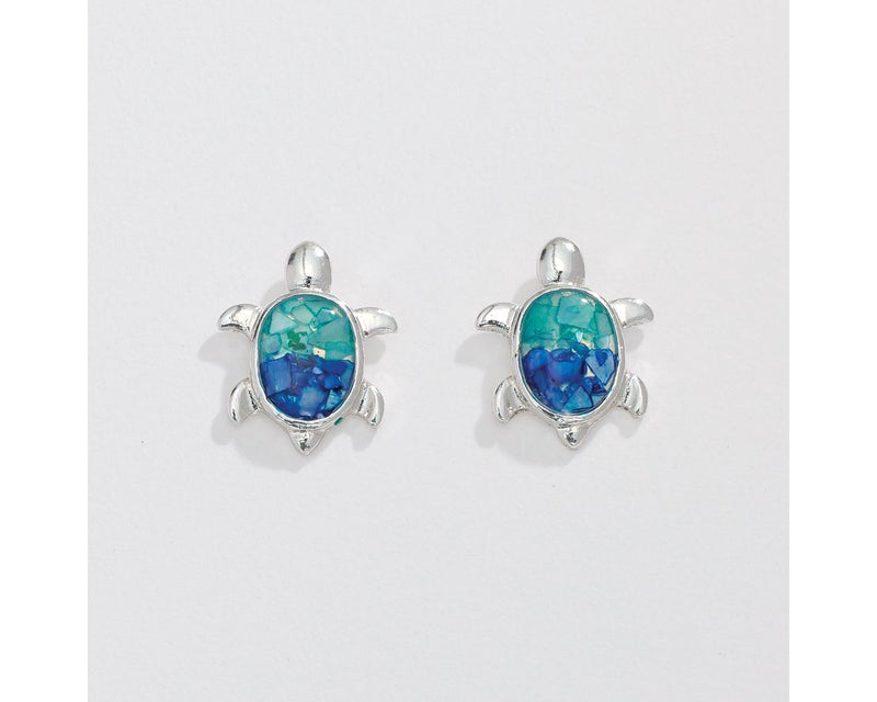 Cute silver turtles with genuine blue shell chip inlay 8102377