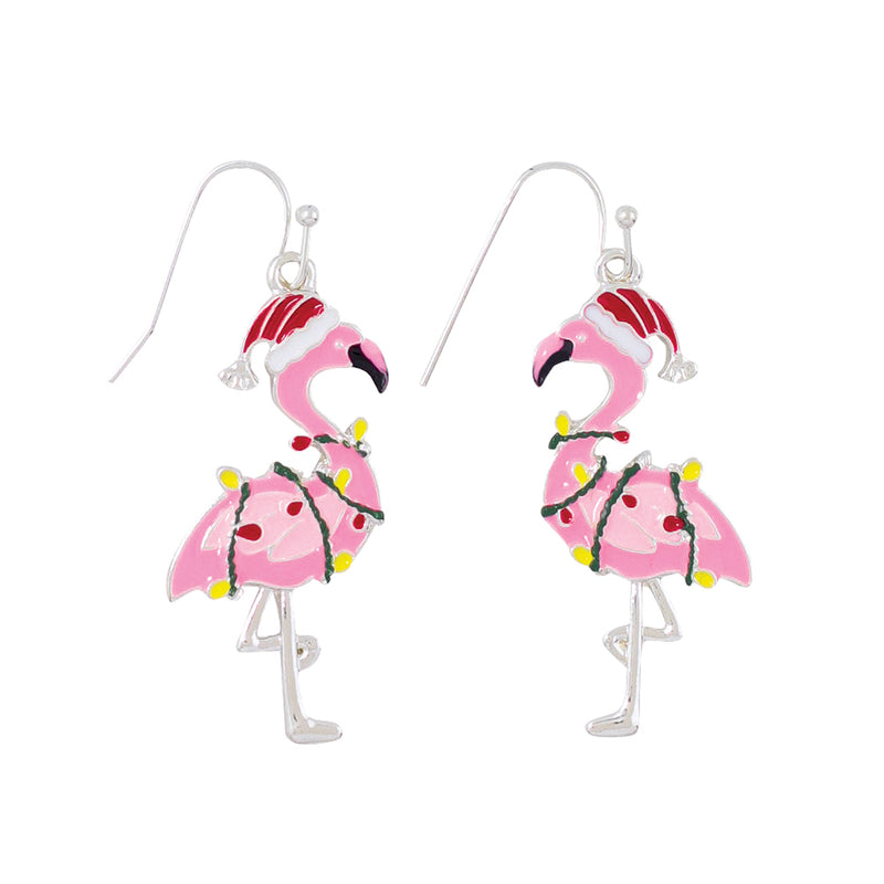 Earrings-Pink Holiday Flamingos