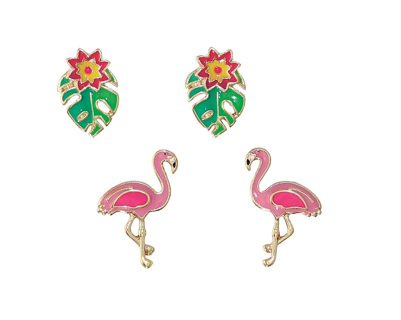 Periwinkle - Earrings Flamingo and Leaf Duo