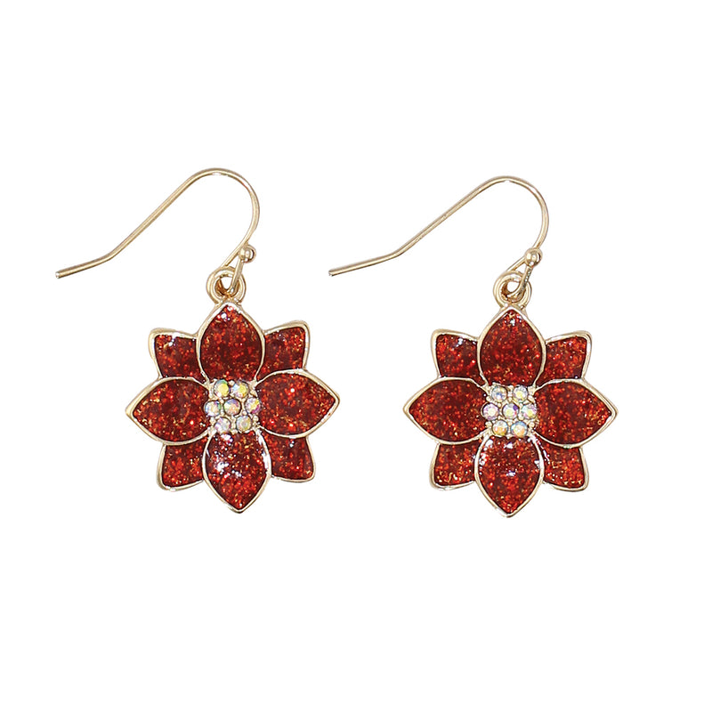 Earrings-Gold Glitter Poinsettias