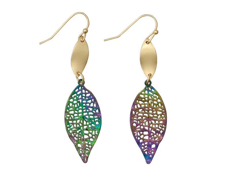 Iridescent Leaves with Gold Earrings