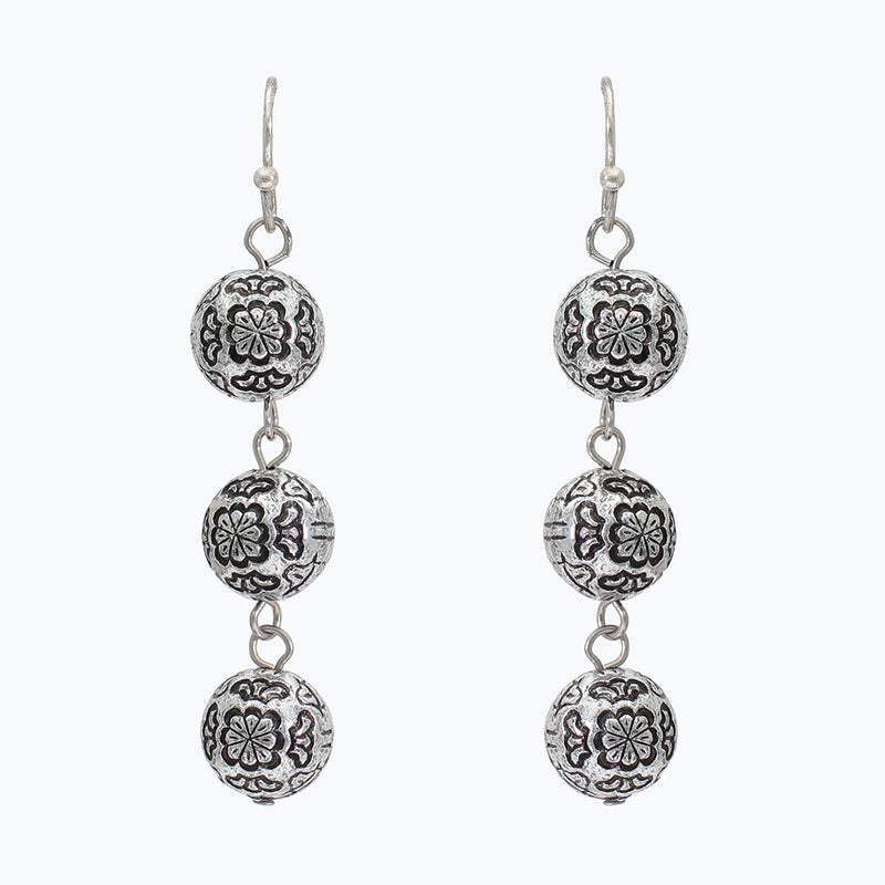 Earrings-Silver Patterned Beads