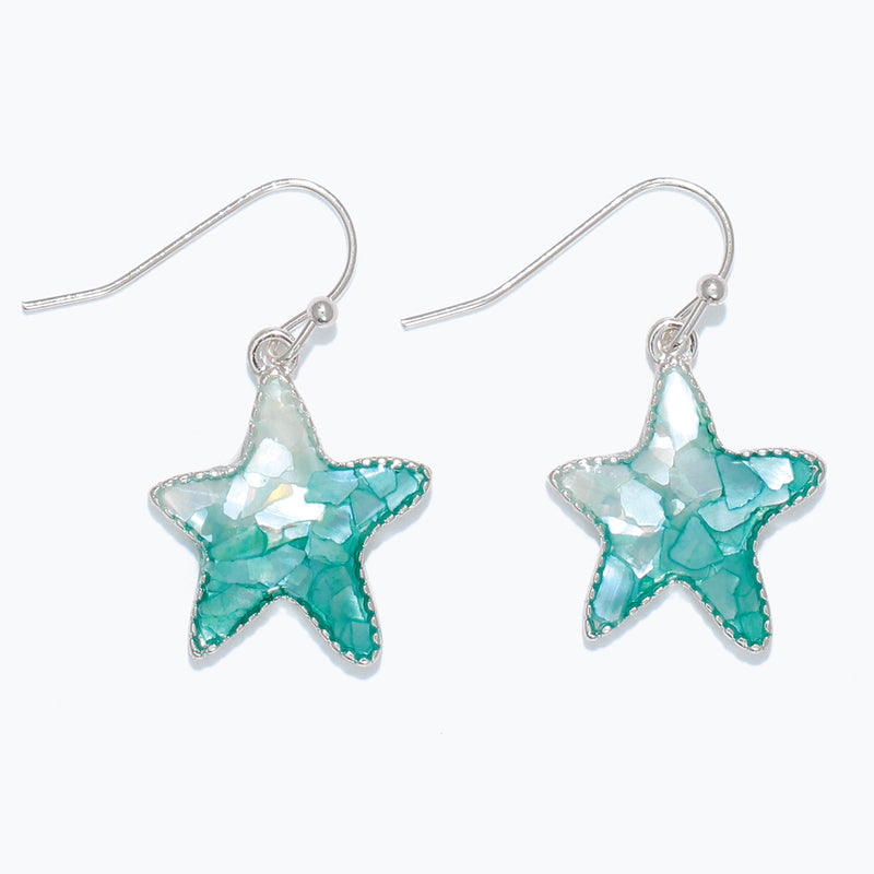 Earrings-Starfish Aqua Shell Inlay