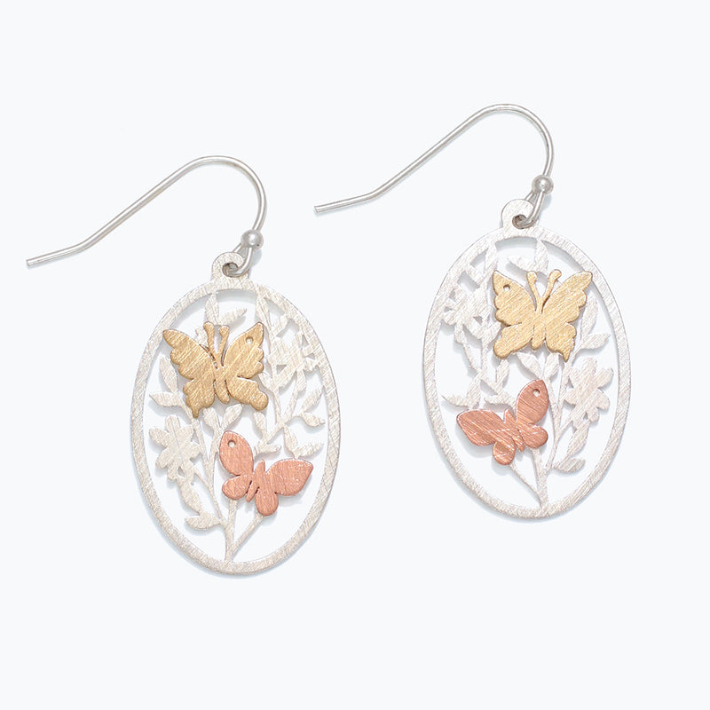 Earrings-Tri tone Butterfly Cutout