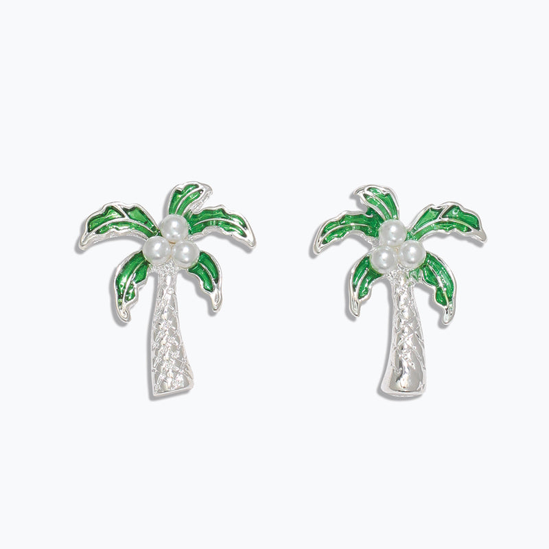 Earrings-Silver Palm Tree w Pearls