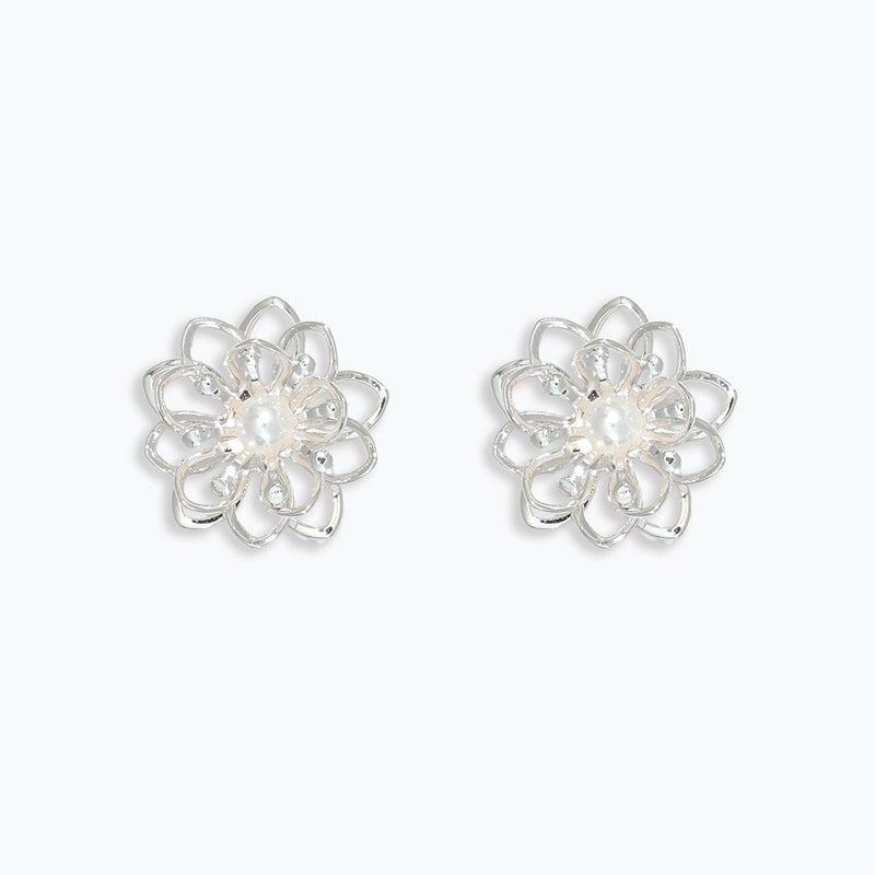 Earrings-Silver Flowers with Pearls