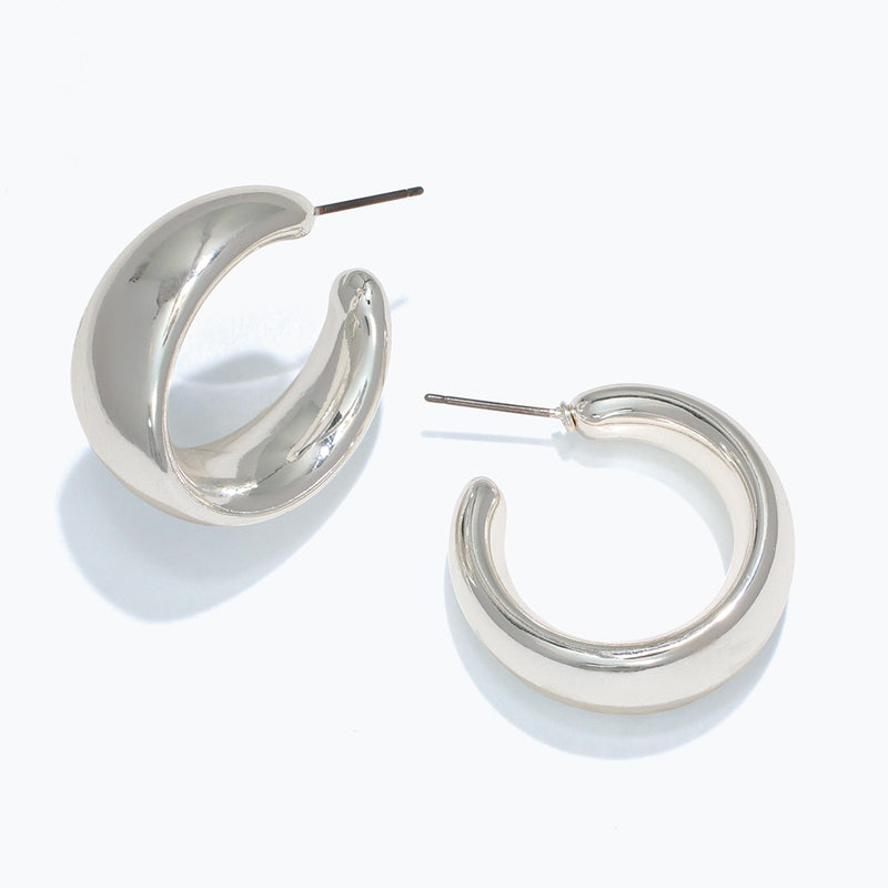 Earrings-Polished Silver Wide Hoop