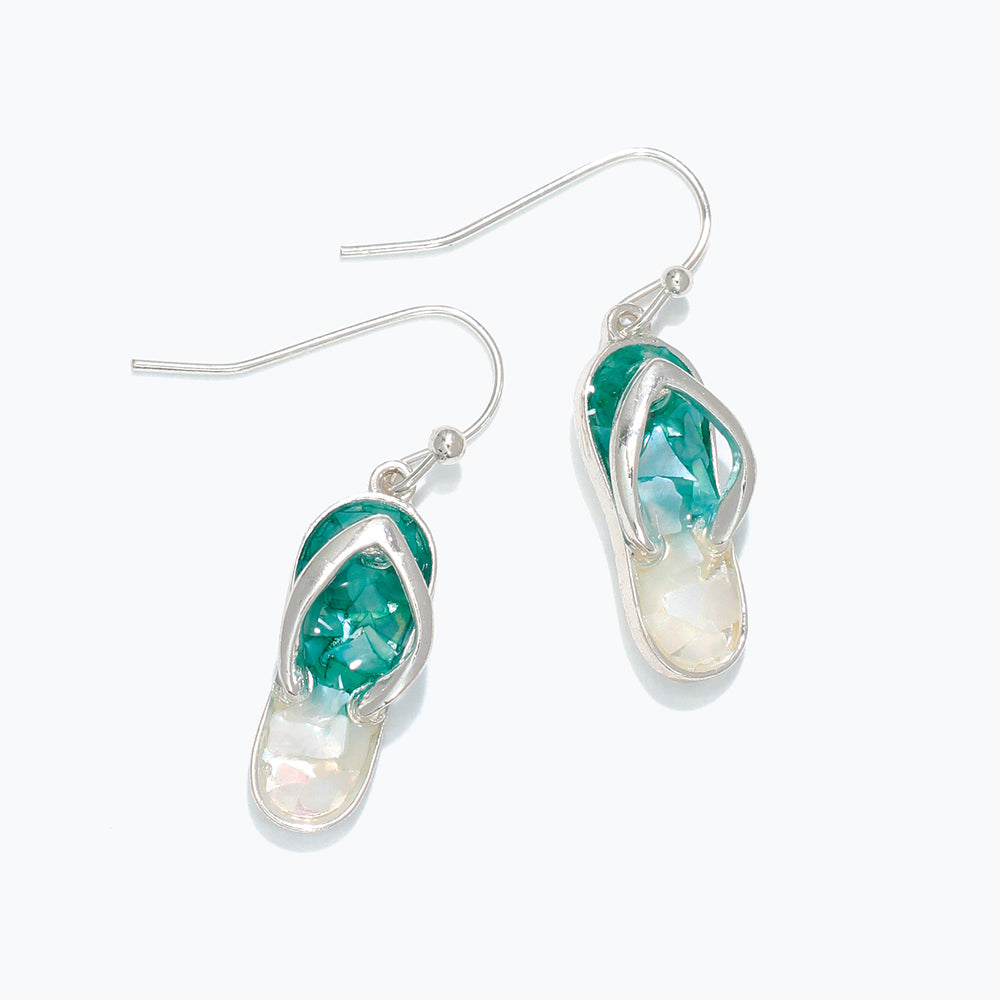 Earrings-Aqua Shell Flip Flop