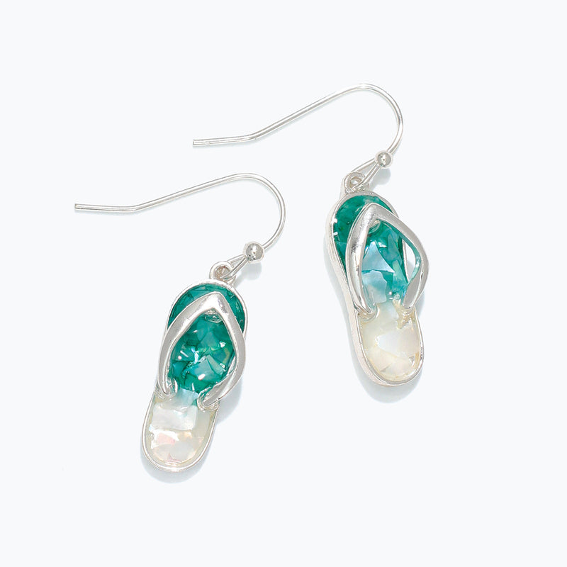 Earrings-Aqua Shell Flip Flop
