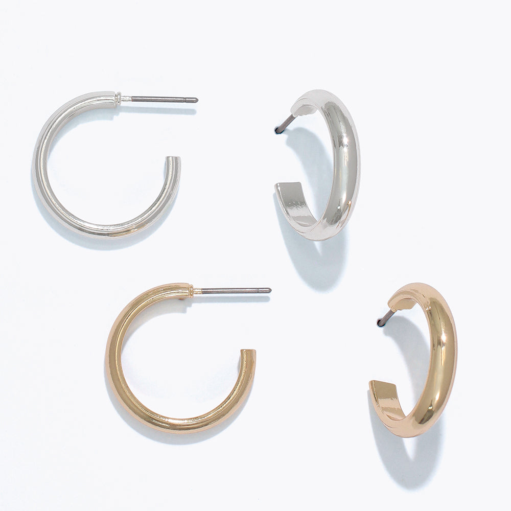 Periwinkle Earrings-Duo Gold + Silver Hoops