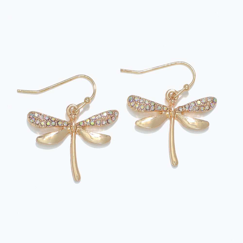 Earrings-Gold &amp; AB Crys Dragonfly