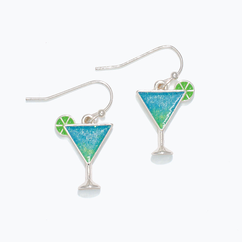 Earrings-Silver + Blue Martini