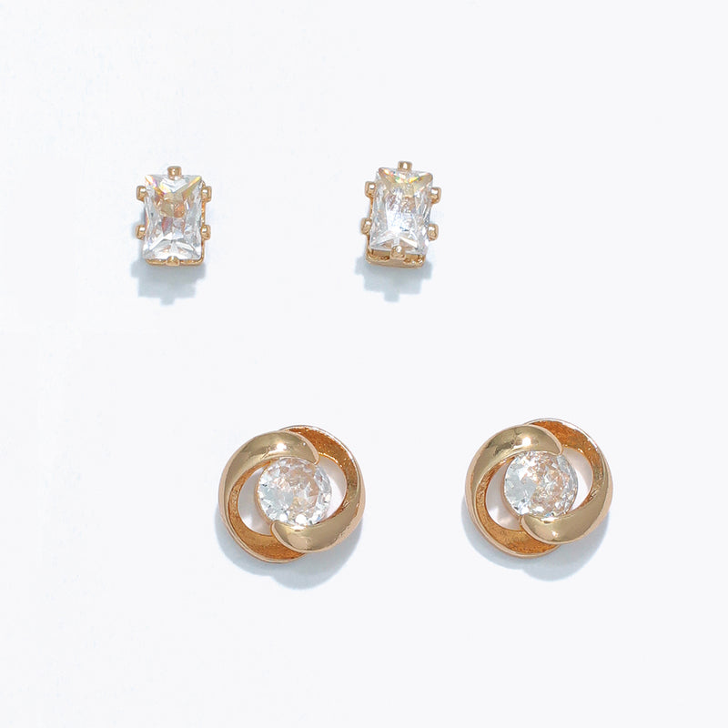 Earrings-CZ Duo in Gold