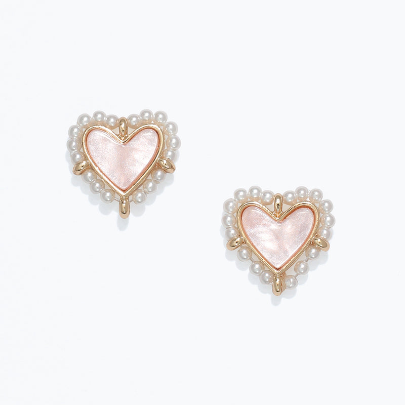 Earrings-Pink Hearts w Pearl Border