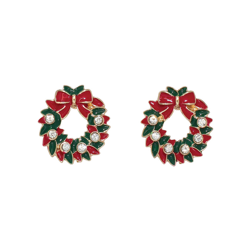 Earrings-Christmas Wreath w Crystal