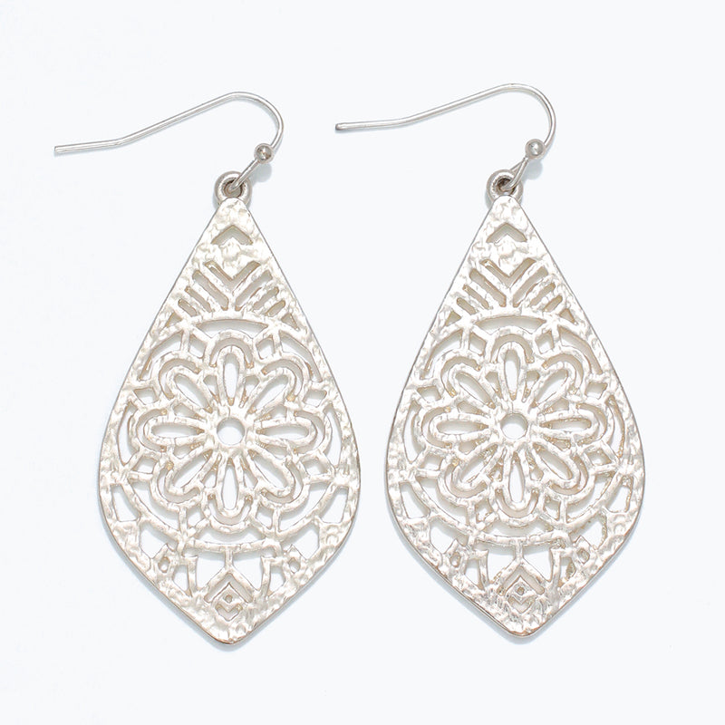 Earrings-Matte Silver Lace Cutouts
