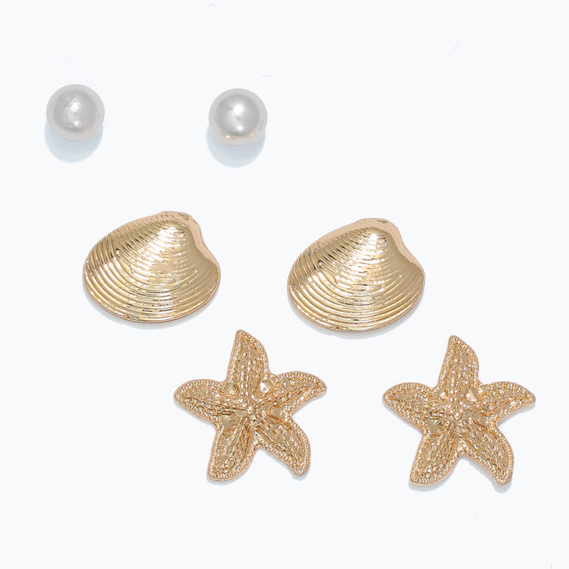 Earrings-Trio Pearl Clam & Starfish