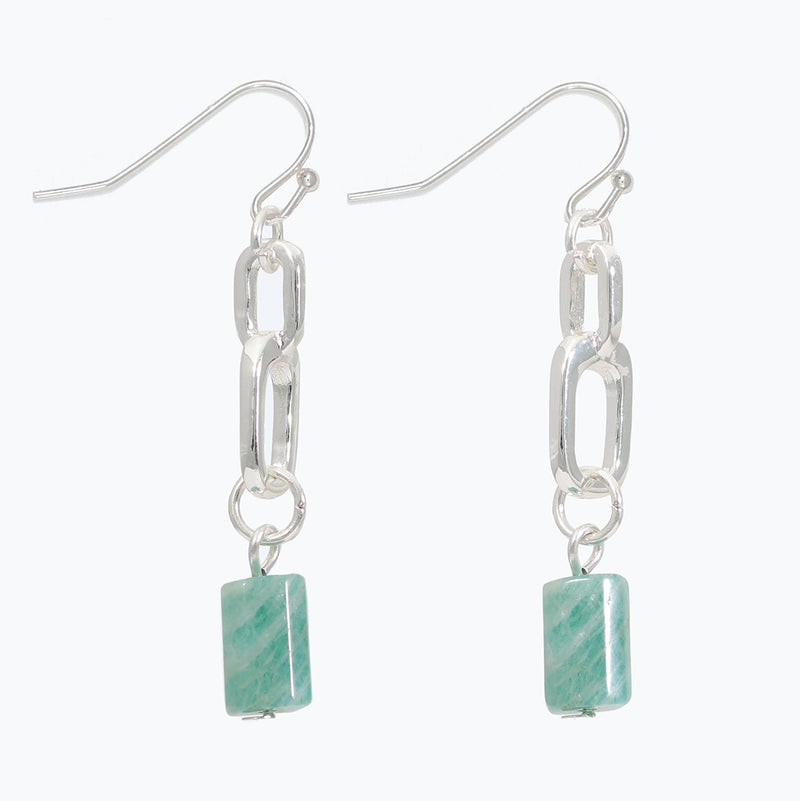 Earrings-Silver Links w Amazonite