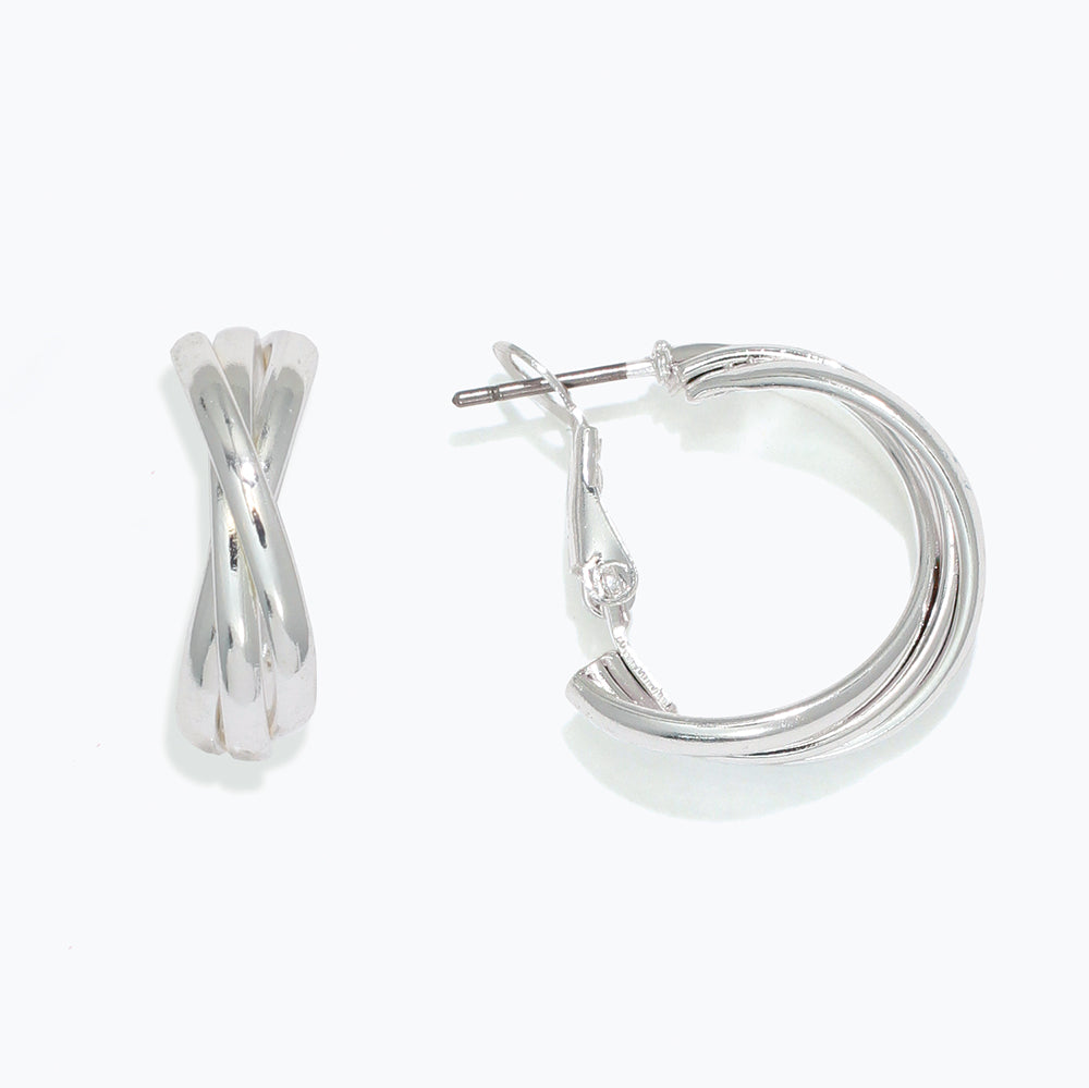 Earrings-Criss Cross Silver Hoops