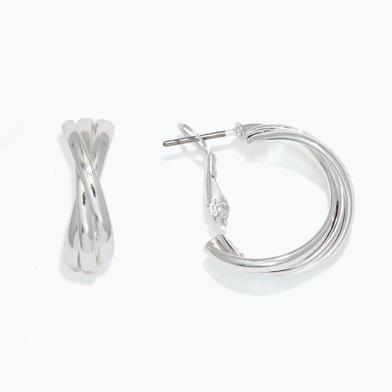 Earrings-Criss Cross Silver Hoops