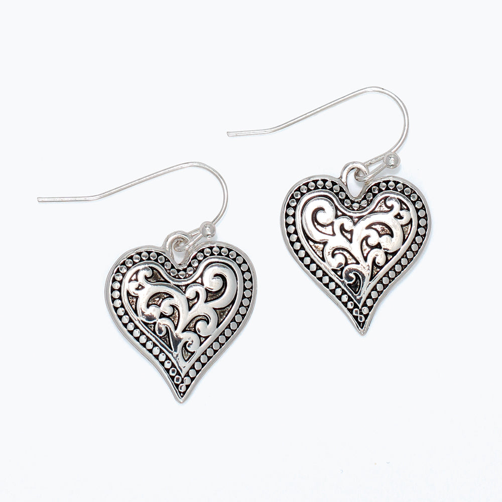 Periwinkle Earrings-Silver Heart Scrollwork